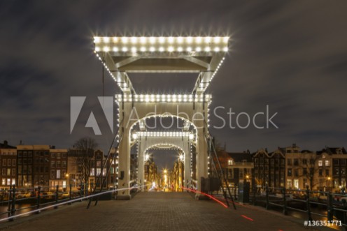 Picture of Lights of the Magere Brug are turned on the late evening of Amsterdam 